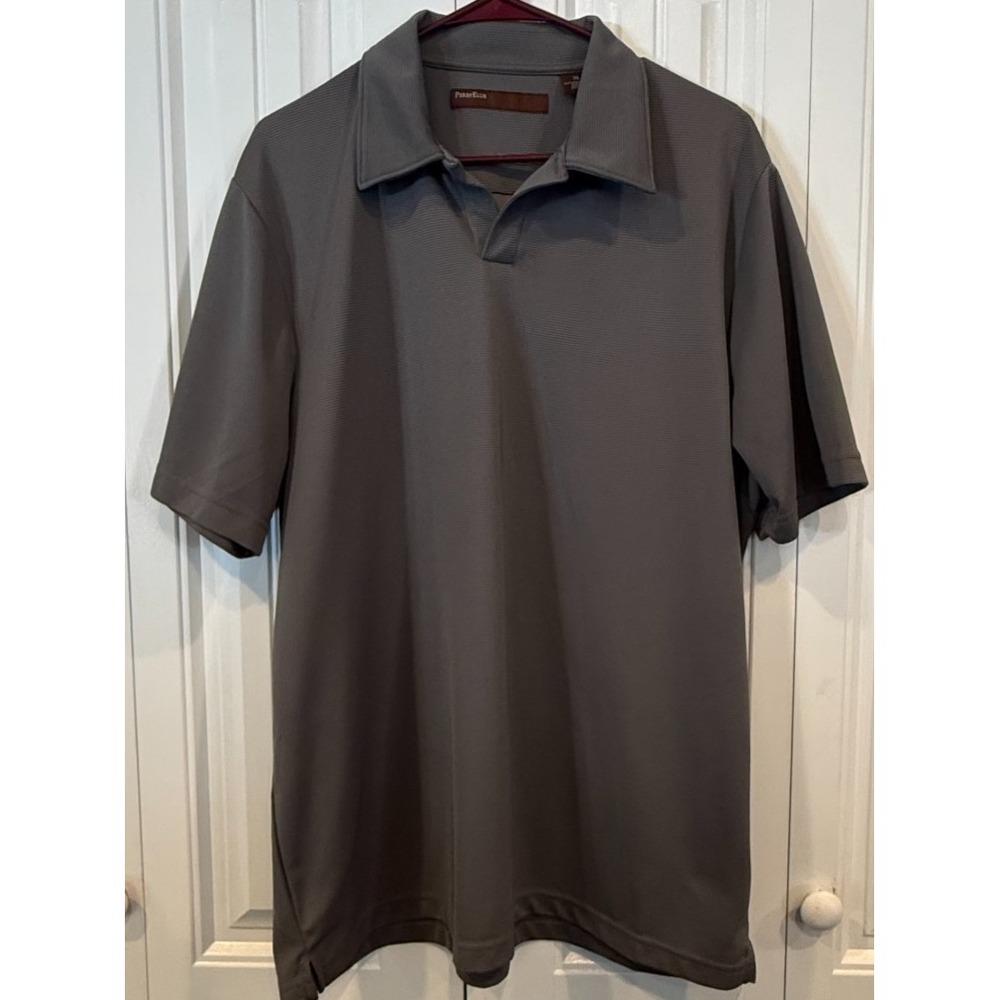 Perry Ellis Men's XL Gray Textured Polo Shirt Short Sleeve Golf Casual 100% Poly
